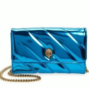 Kurt Geiger🪢 RARE❗️Metallic Blue SoHo Leather Wallet on a Gold Chain